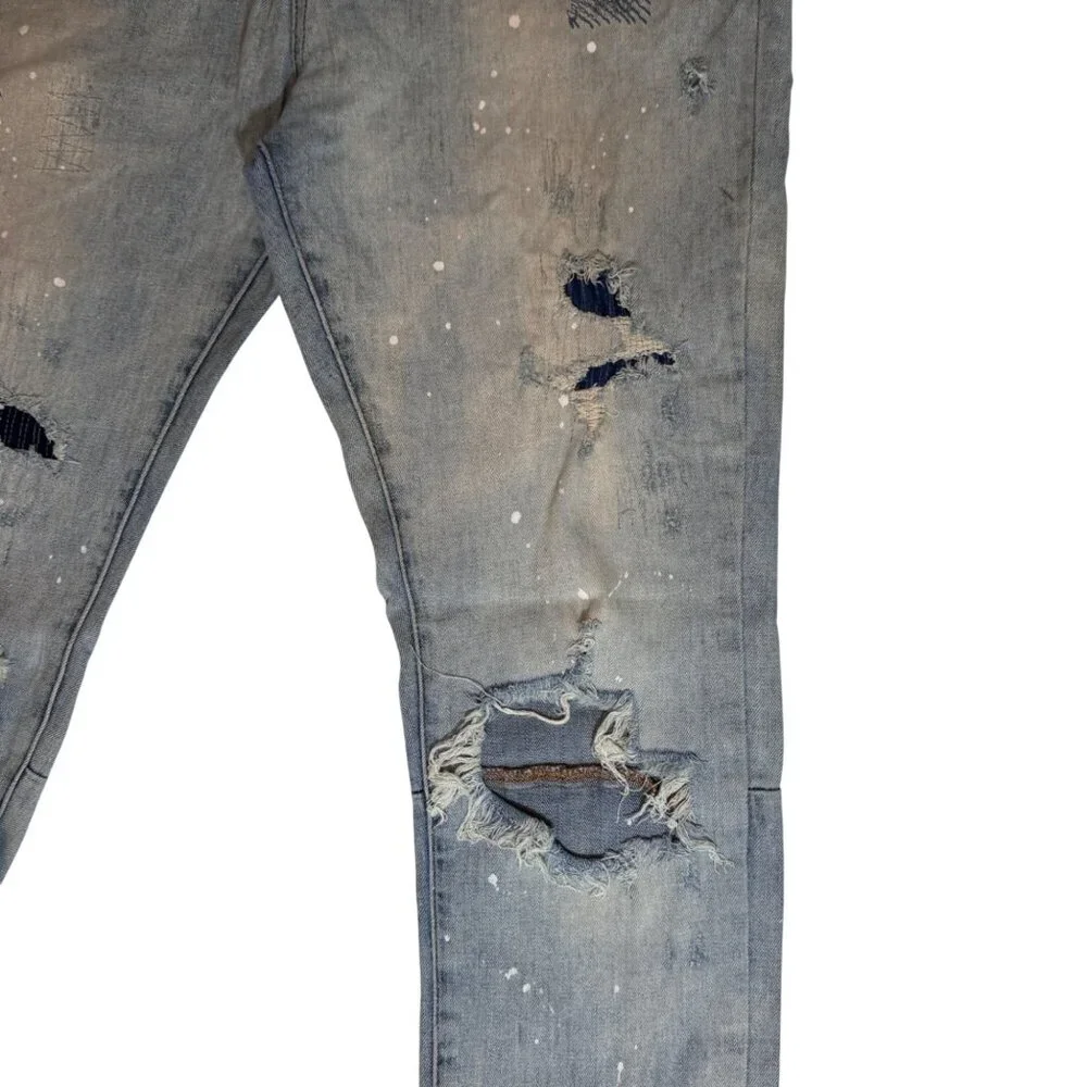 THRT Distressed Splatter Jeans Men 40x32 Lt Wash Ripped Distressed Grunge Street - Picture 4 of 16